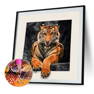 3D Picture Frame Tiger 35*35CM(Canvas) Full Round Drill Diamond Painting