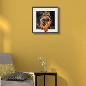 3D Picture Frame Tiger 35*35CM(Canvas) Full Round Drill Diamond Painting