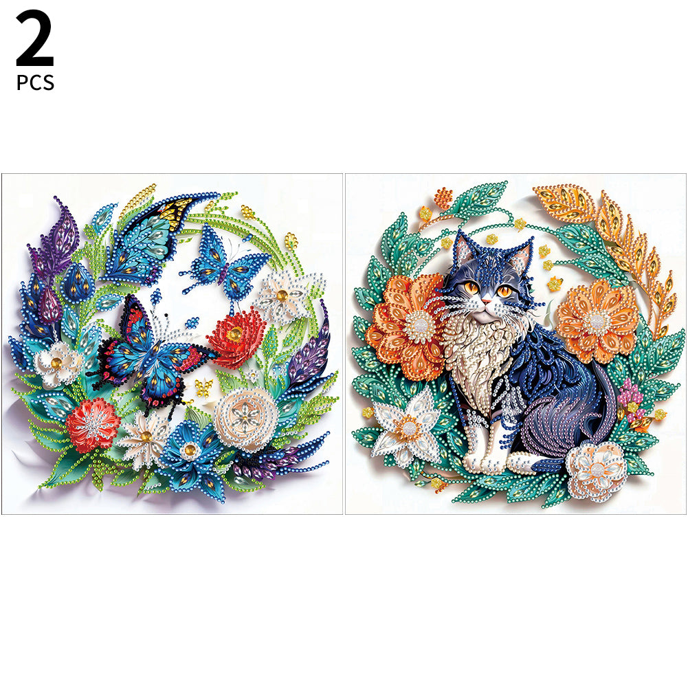 Paper Butterfly And Black Cat 30*30CM(Canvas) Partial Special Shaped Drill Diamond Painting