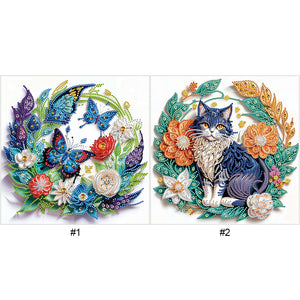 Paper Butterfly And Black Cat 30*30CM(Canvas) Partial Special Shaped Drill Diamond Painting