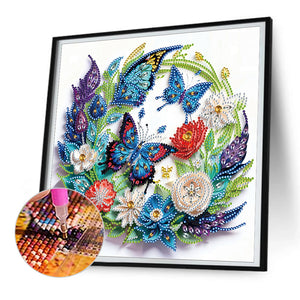 Paper Butterfly And Black Cat 30*30CM(Canvas) Partial Special Shaped Drill Diamond Painting