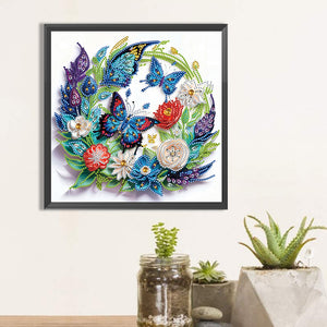 Paper Butterfly And Black Cat 30*30CM(Canvas) Partial Special Shaped Drill Diamond Painting
