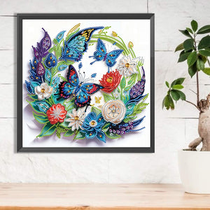 Paper Butterfly And Black Cat 30*30CM(Canvas) Partial Special Shaped Drill Diamond Painting