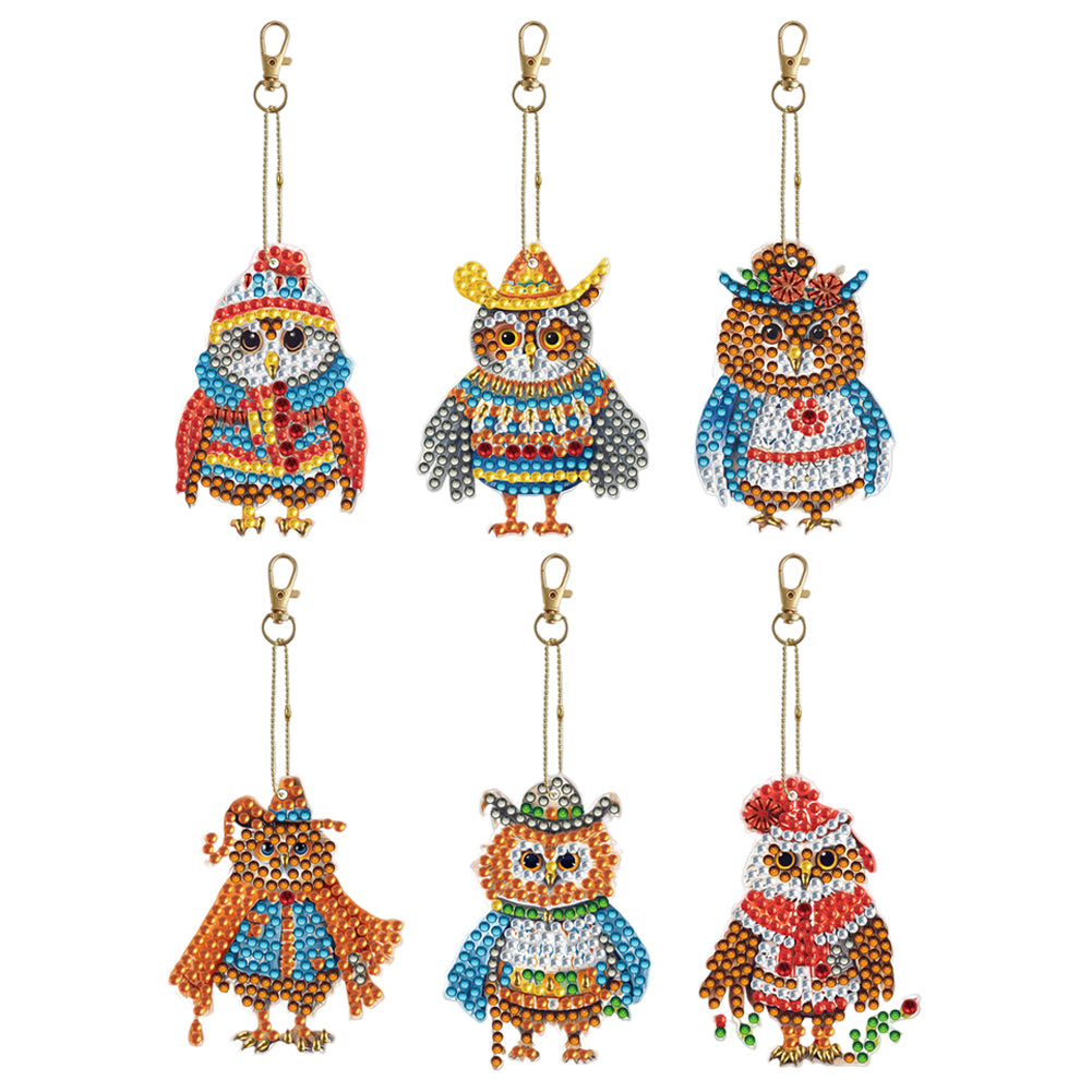 DIY Diamond Art Keychains Cartoon 6pcs (Ethnic Style Owl)