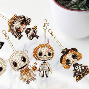 DIY Diamond Art Keychains Cartoon 6pcs (Halloween Scary Doll)