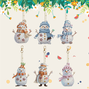 DIY Diamond Art Keychains Cartoon 6pcs (Winter Snowman)