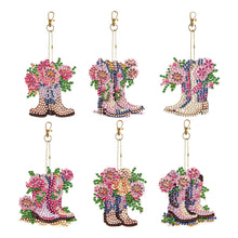 Load image into Gallery viewer, DIY Diamond Art Keychains Cartoon 6pcs (Pink Floral Boots)
