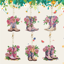 Load image into Gallery viewer, DIY Diamond Art Keychains Cartoon 6pcs (Pink Floral Boots)
