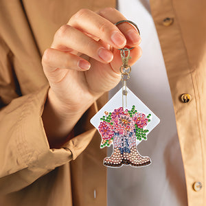 DIY Diamond Art Keychains Cartoon 6pcs (Pink Floral Boots)