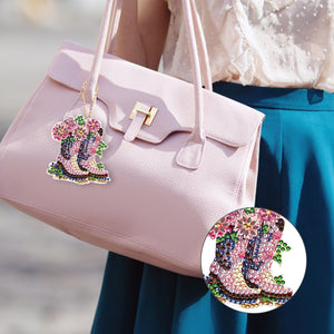 DIY Diamond Art Keychains Cartoon 6pcs (Pink Floral Boots)