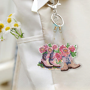 DIY Diamond Art Keychains Cartoon 6pcs (Pink Floral Boots)
