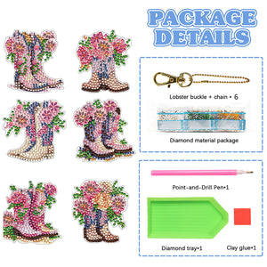 DIY Diamond Art Keychains Cartoon 6pcs (Pink Floral Boots)