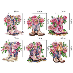 DIY Diamond Art Keychains Cartoon 6pcs (Pink Floral Boots)