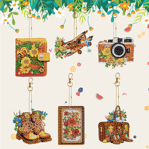 DIY Diamond Art Keychains Cartoon 6pcs (Retro Elements)