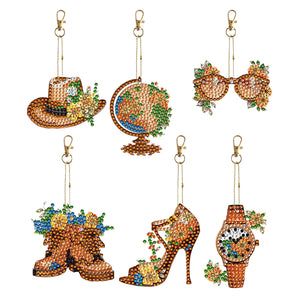 DIY Diamond Art Keychains Cartoon 6pcs (Retro Elements)