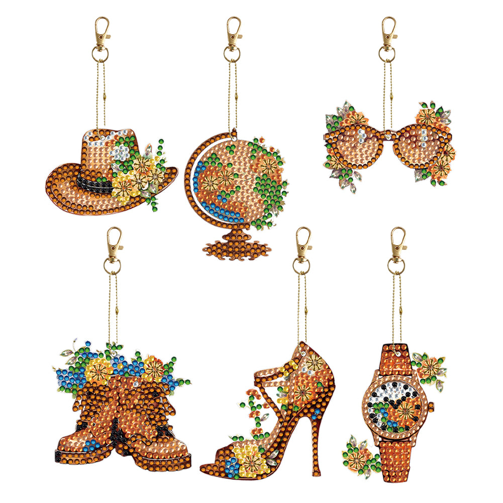 DIY Diamond Art Keychains Cartoon 6pcs (Retro Elements)