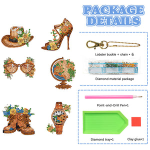DIY Diamond Art Keychains Cartoon 6pcs (Retro Elements)