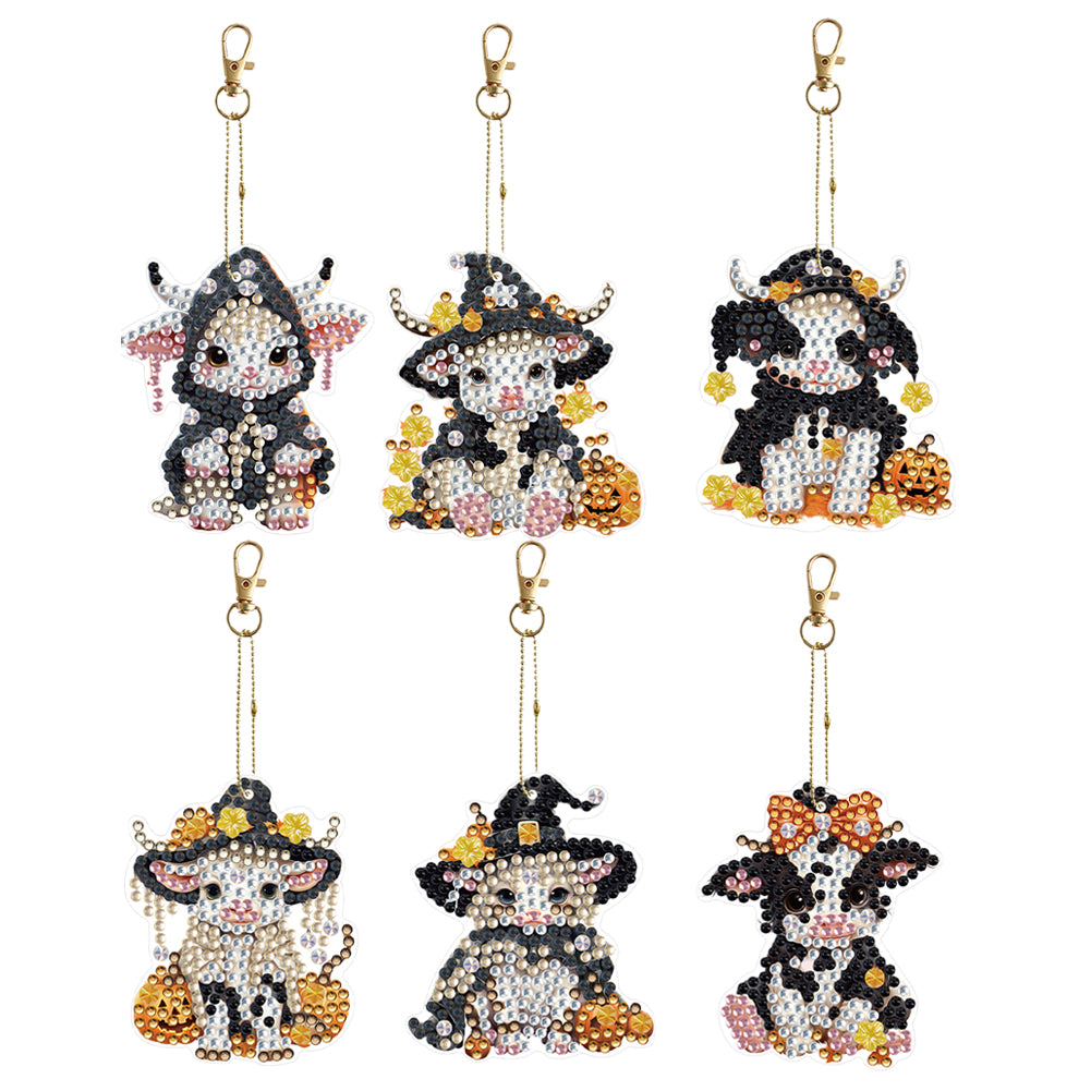 DIY Diamond Art Keychains Cartoon 6pcs (Halloween Calf)