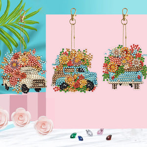 DIY Diamond Art Keychains Cartoon 6pcs (Flower Trolley)