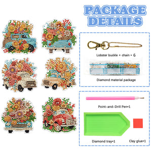 DIY Diamond Art Keychains Cartoon 6pcs (Flower Trolley)