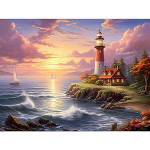 Seaside Lighthouse 40*30CM(Canvas) Full Round Drill Diamond Painting