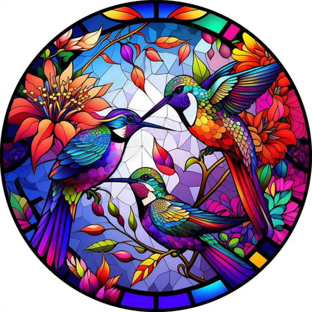 Round Plate Glass Painting - Hummingbird 30*30CM(Canvas) Full Round Drill Diamond Painting