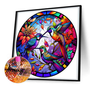 Round Plate Glass Painting - Hummingbird 30*30CM(Canvas) Full Round Drill Diamond Painting