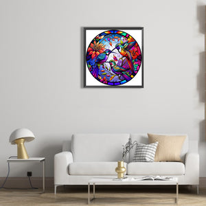 Round Plate Glass Painting - Hummingbird 30*30CM(Canvas) Full Round Drill Diamond Painting