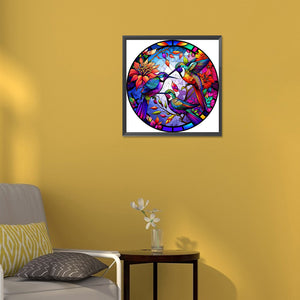 Round Plate Glass Painting - Hummingbird 30*30CM(Canvas) Full Round Drill Diamond Painting