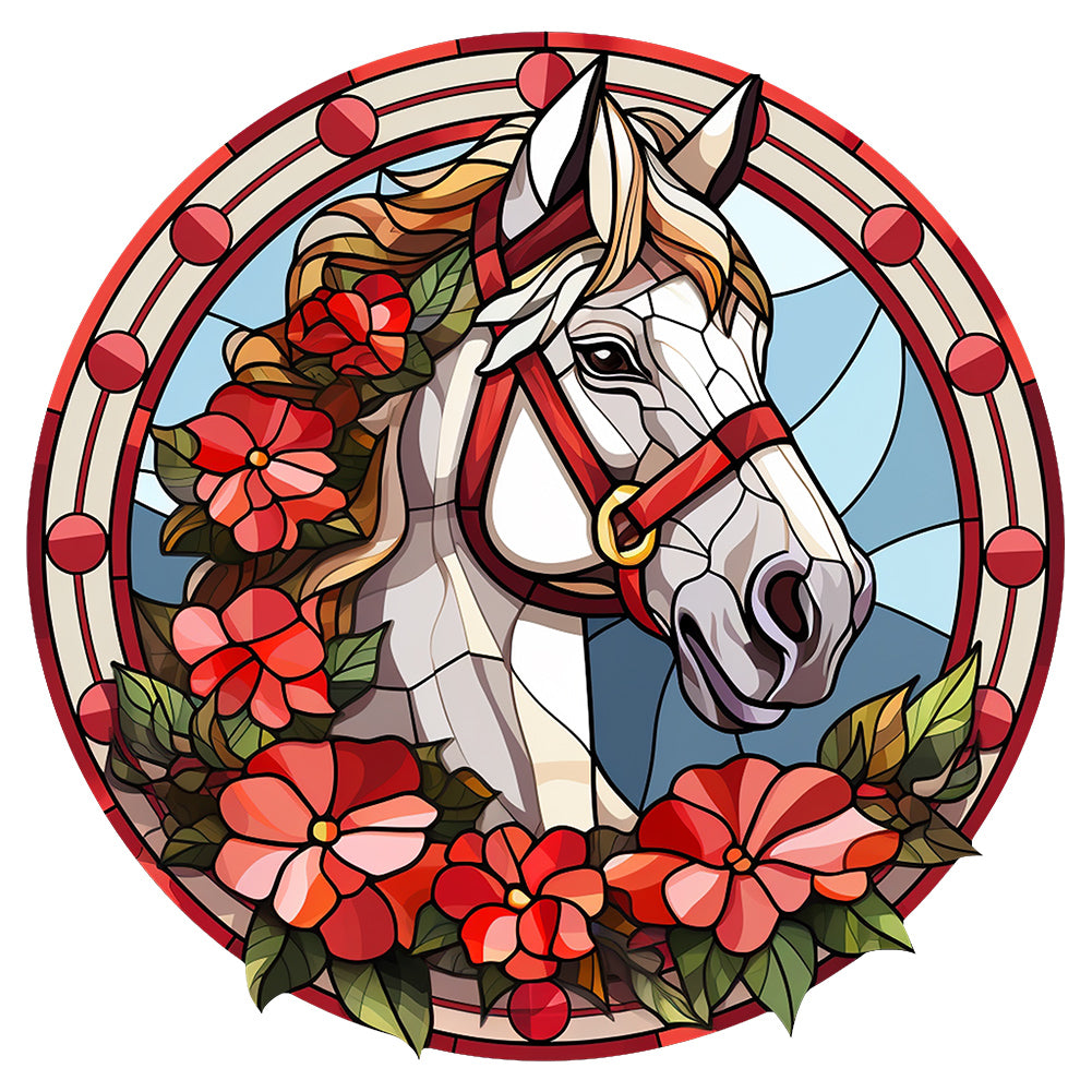 Christmas Saffron Horse Glass Painting 30*30CM(Canvas) Full Round Drill Diamond Painting