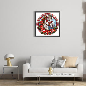 Christmas Saffron Horse Glass Painting 30*30CM(Canvas) Full Round Drill Diamond Painting