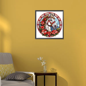 Christmas Saffron Horse Glass Painting 30*30CM(Canvas) Full Round Drill Diamond Painting