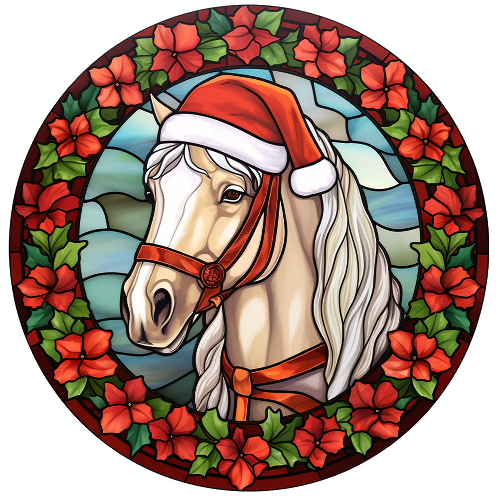 Christmas Saffron Horse Glass Painting 30*30CM(Canvas) Full Round Drill Diamond Painting