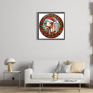 Christmas Saffron Horse Glass Painting 30*30CM(Canvas) Full Round Drill Diamond Painting