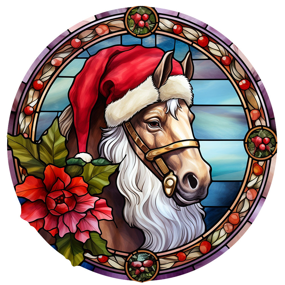 Christmas Saffron Horse Glass Painting 30*30CM(Canvas) Full Round Drill Diamond Painting