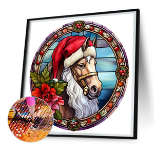 Christmas Saffron Horse Glass Painting 30*30CM(Canvas) Full Round Drill Diamond Painting