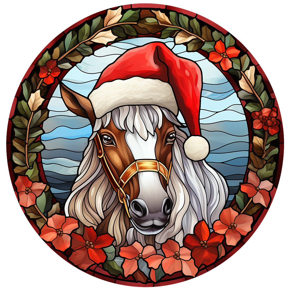Christmas Saffron Horse Glass Painting 30*30CM(Canvas) Full Round Drill Diamond Painting