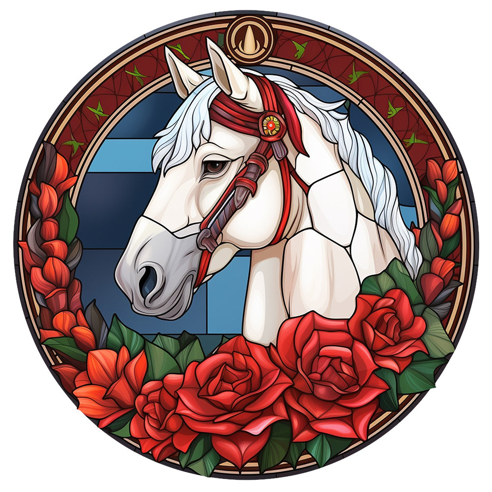 Christmas Saffron Horse Glass Painting 30*30CM(Canvas) Full Round Drill Diamond Painting