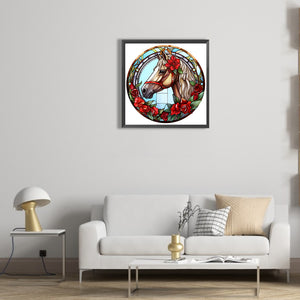 Christmas Saffron Horse Glass Painting 30*30CM(Canvas) Full Round Drill Diamond Painting