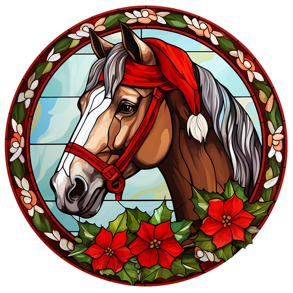 Christmas Saffron Horse Glass Painting 30*30CM(Canvas) Full Round Drill Diamond Painting