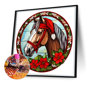 Christmas Saffron Horse Glass Painting 30*30CM(Canvas) Full Round Drill Diamond Painting