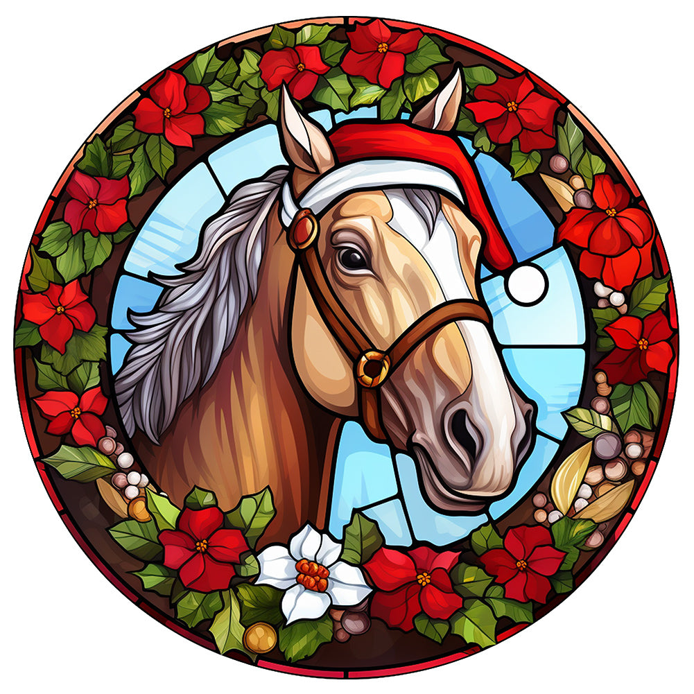 Christmas Saffron Horse Glass Painting 30*30CM(Canvas) Full Round Drill Diamond Painting