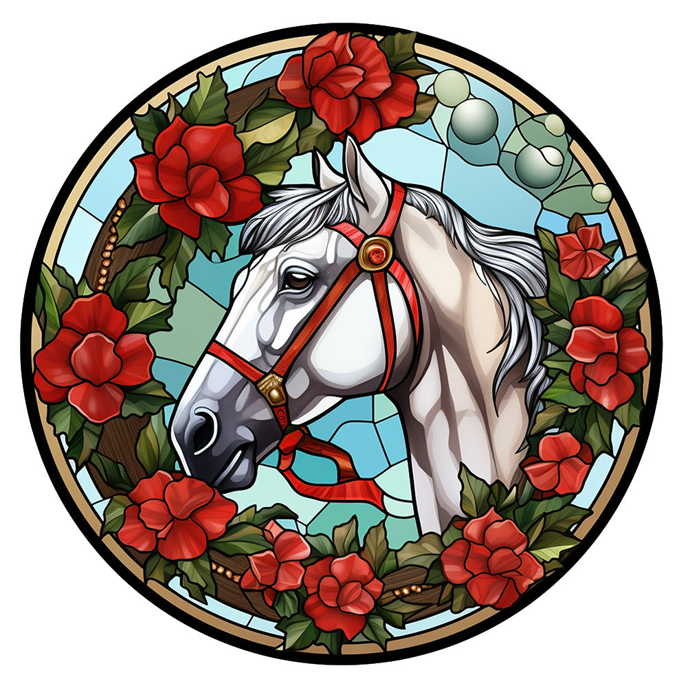 Christmas Saffron Horse Glass Painting 30*30CM(Canvas) Full Round Drill Diamond Painting