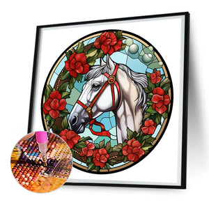Christmas Saffron Horse Glass Painting 30*30CM(Canvas) Full Round Drill Diamond Painting