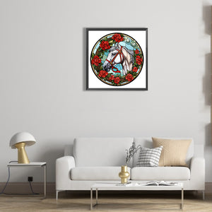 Christmas Saffron Horse Glass Painting 30*30CM(Canvas) Full Round Drill Diamond Painting