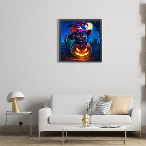 Black Cat And Jack-O-Lantern 30*30CM(Canvas) Full Round Drill Diamond Painting