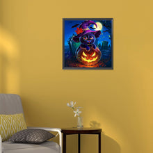 Load image into Gallery viewer, Black Cat And Jack-O-Lantern 30*30CM(Canvas) Full Round Drill Diamond Painting
