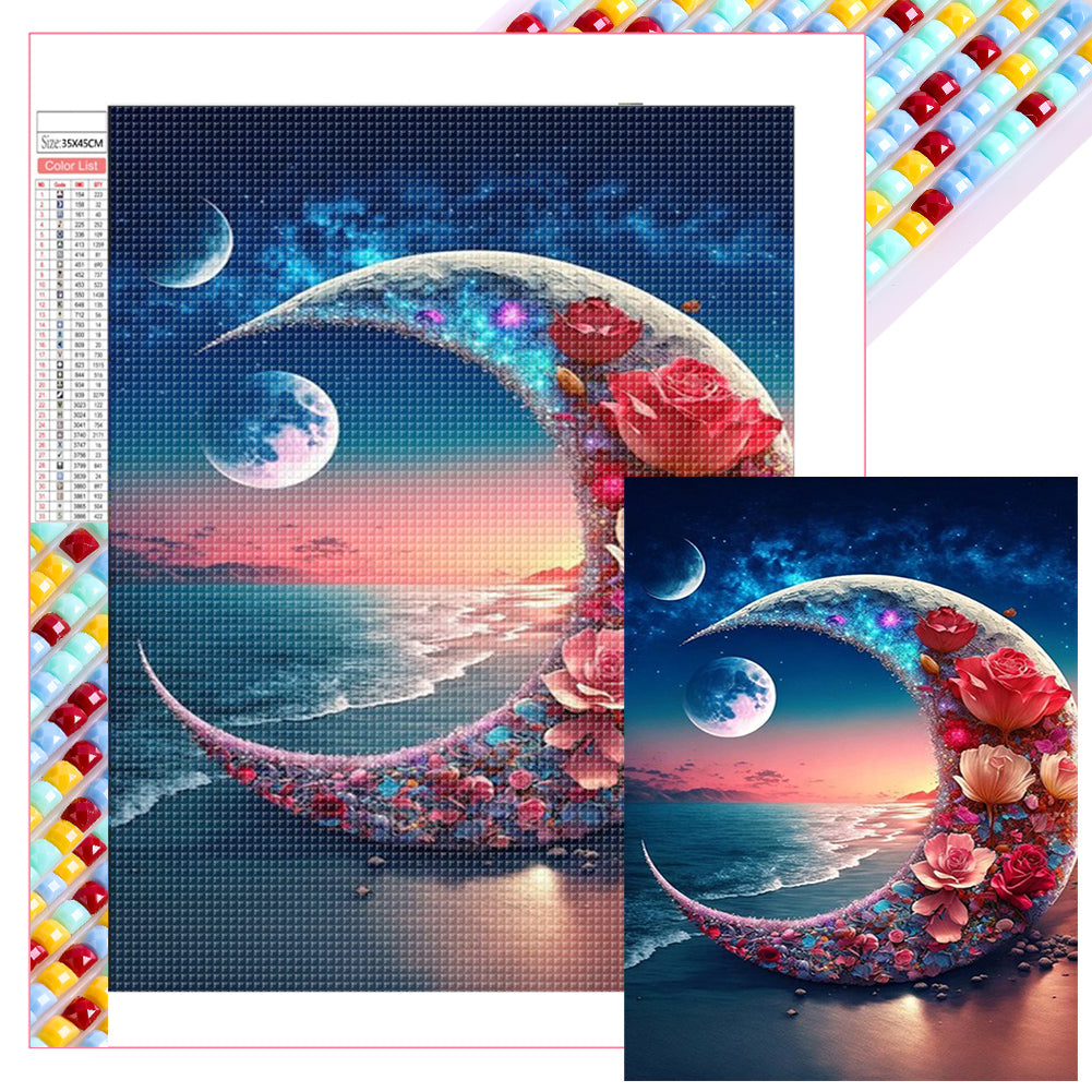 Beach Crescent Flower 35*45CM(Picture) Full Square Drill Diamond Painting