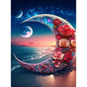 Beach Crescent Flower 35*45CM(Picture) Full Square Drill Diamond Painting