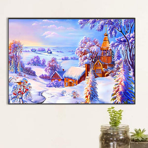 Morning Snow Scene 60*40CM(Canvas) Full Round Drill Diamond Painting